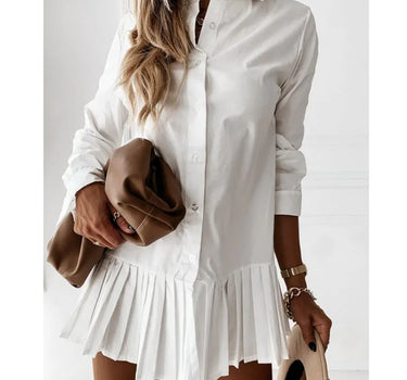 Amy™ | Pleated Fashion Plain Shirt Dress