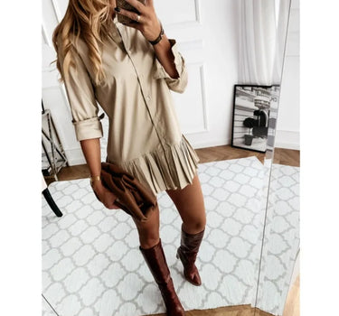 Amy ™ | Pleated Fashion Plain Shirt Dress