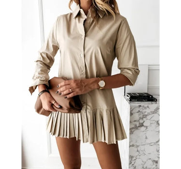 Amy™ | Pleated Fashion Plain Shirt Dress